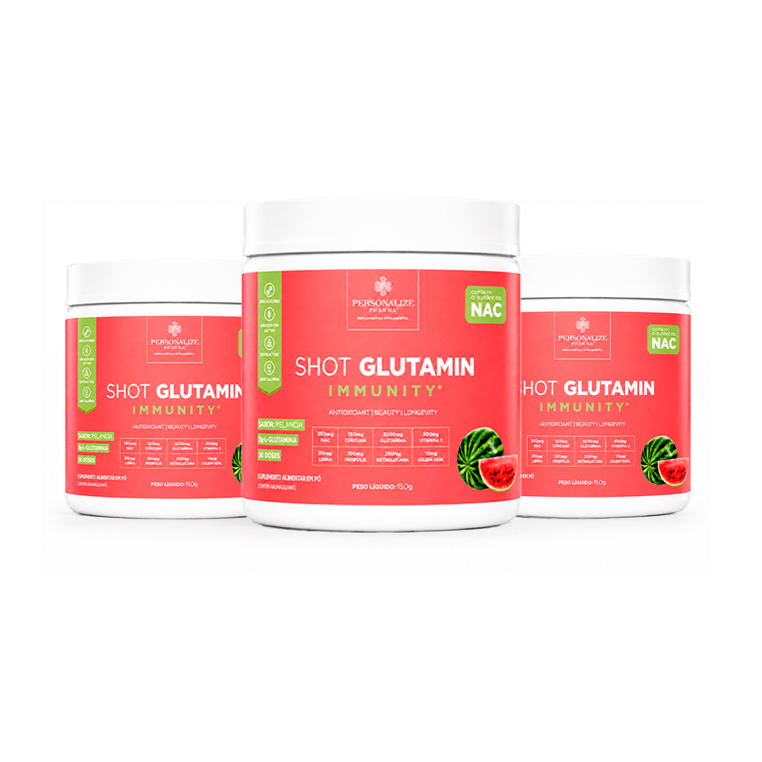 Combo 3 Shot Glutamin Immunity com NAC - 3 Unidades Sabor Melancia - 150g por pote
