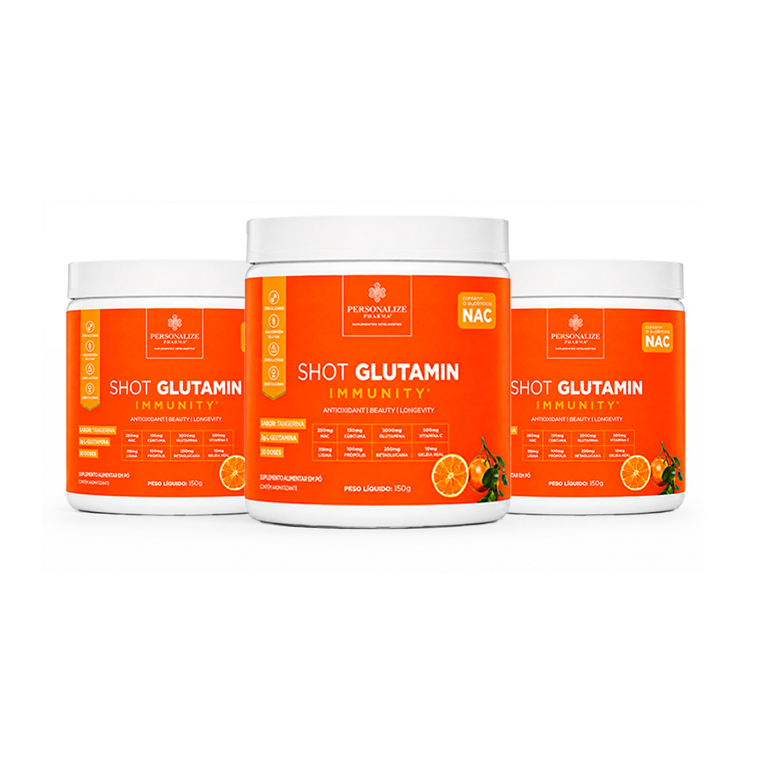 Combo 3 Shot Glutamin Immunity com NAC - 3 Unidades Sabor Tangerina - 150g por pote