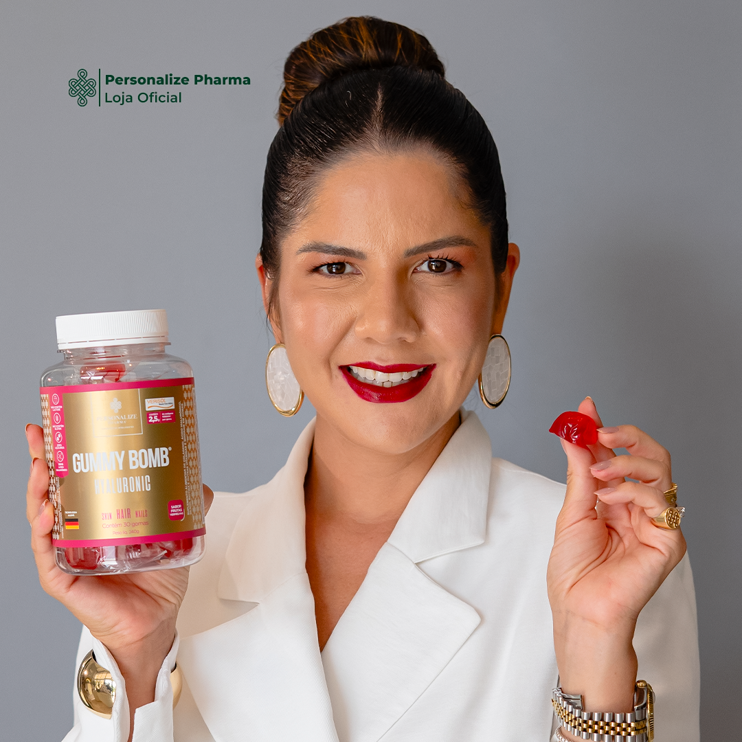 GUMMY BOMB HYALURONIC - 30 gomas -com 120mg de Ácido Hialurônico + 2,5g de Colágeno Verisol ® por goma + 100mg silício orgânico + Minerais + vitaminas