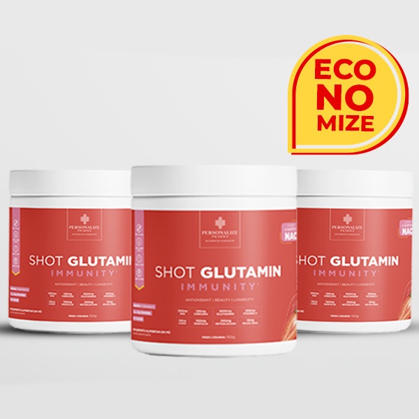 Combo 3 Shot Glutamin Immunity com NAC – 3 Unidades Sabor Morango – 150g por pote