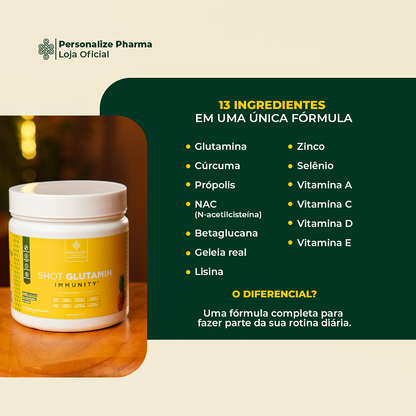 Combo 3 Shot Glutamin Immunity com NAC - 2 Unidades Sabor Abacaxi + 1 Unidade Sabor Tangerina - 150g por pote