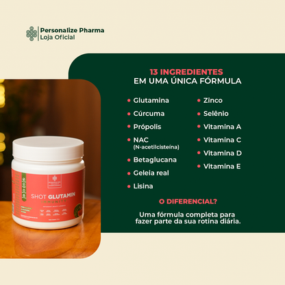 Combo 3 Shot Glutamin Immunity - 2 Unidades Sabor Melancia + 1 Unidade Sabor Limão - 150g por pote