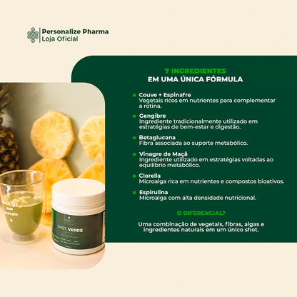 Shot Verde Detox - Sabor Limão com Abacaxi - Seu Detox mais inteligente - Rende 30 dias