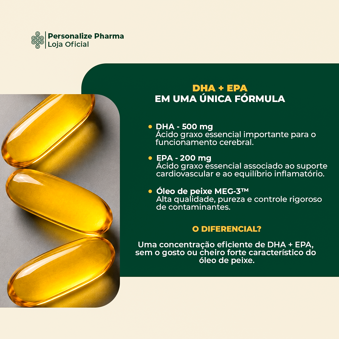 DHA ÔMEGA 3 - DHA 500mg / EPA 200mg por cápsula  60 cápsulas
