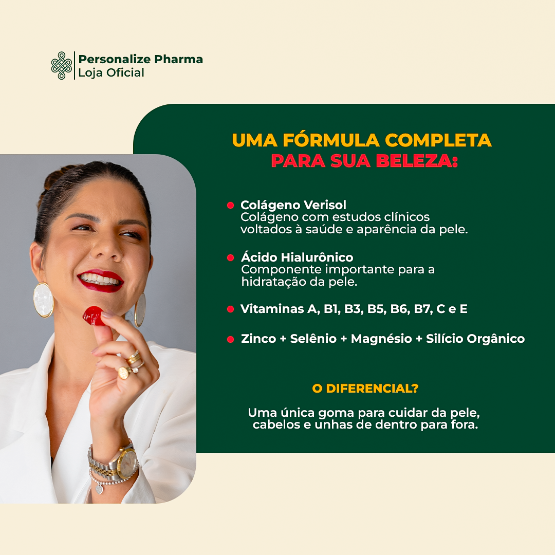 GUMMY BOMB HYALURONIC - 30 gomas -com 120mg de Ácido Hialurônico + 2,5g de Colágeno Verisol ® por goma + 100mg silício orgânico + Minerais + vitaminas