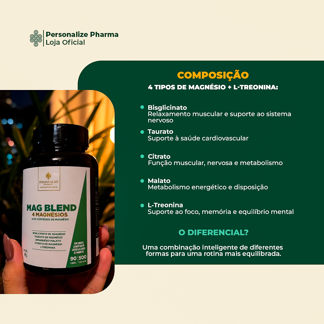 MAG BLEND – Blend de 4 MAGNÉSIOS – 90 cápsulas