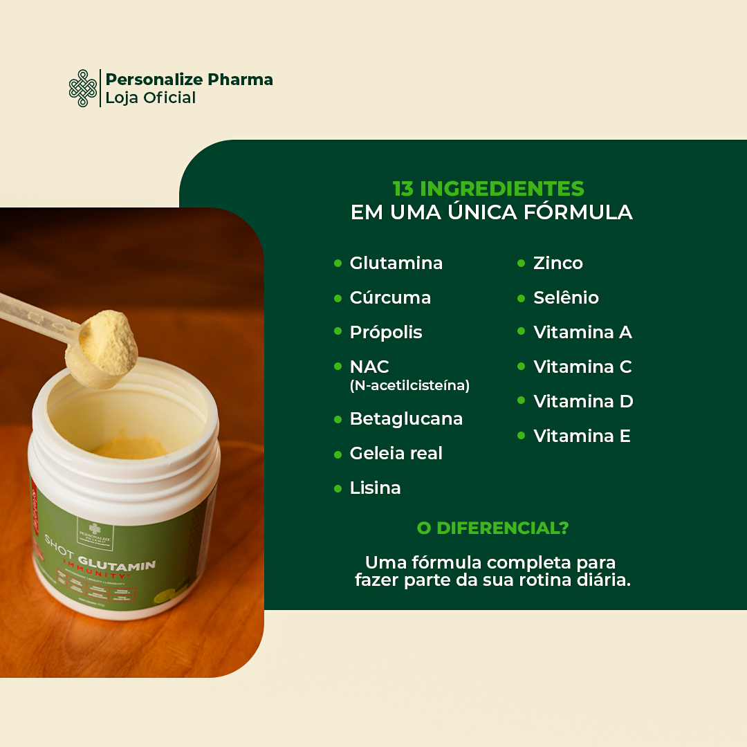Combo 3 Shot Glutamin Immunity com NAC - Sabor Limão - Shot matinal completo e pronto - 150g por pote