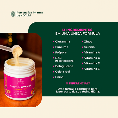 Combo 3 Shot Glutamin Immunity com NAC – 2 Unidades Manga com Pitaya + 1 Unidade Sabor Morango – 150g por pote