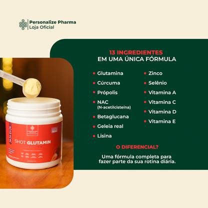 Combo 3 Shot Glutamin Immunity com NAC – 3 Unidades Sabor Morango – 150g por pote