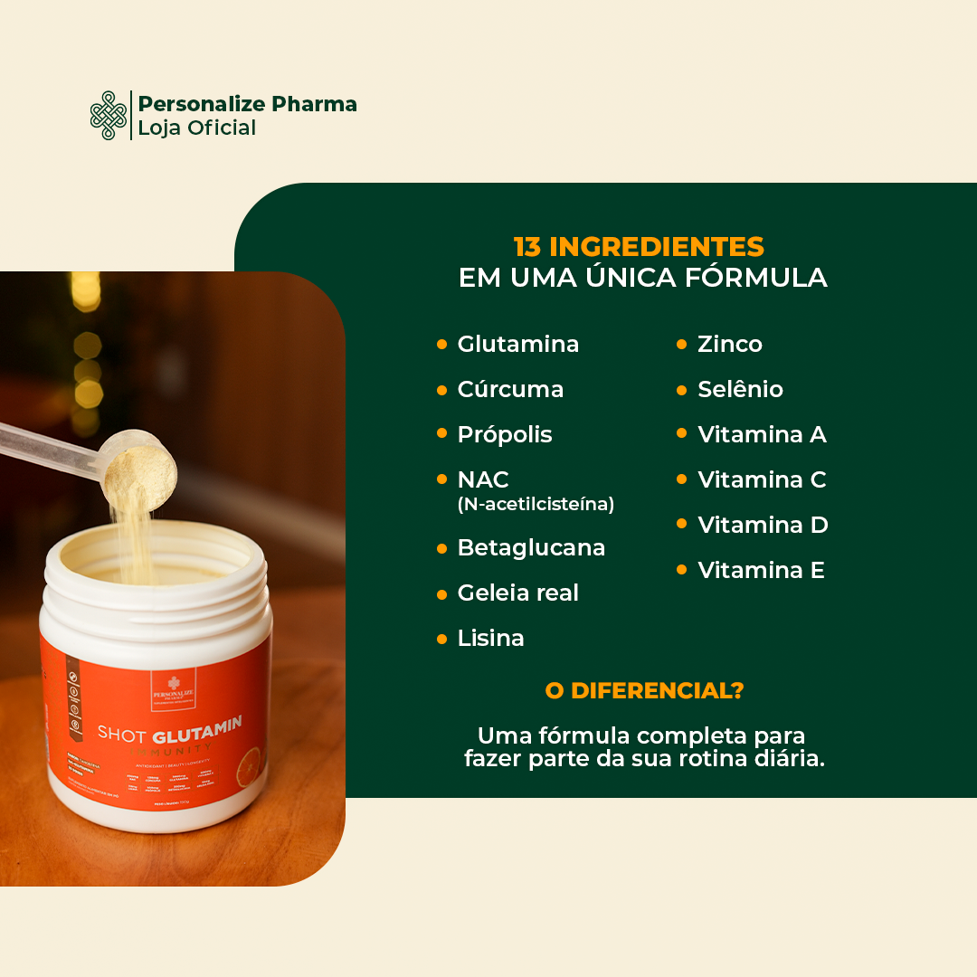 Combo 3 Shot Glutamin Immunity com NAC - 3 Unidades Sabor Tangerina - 150g por pote