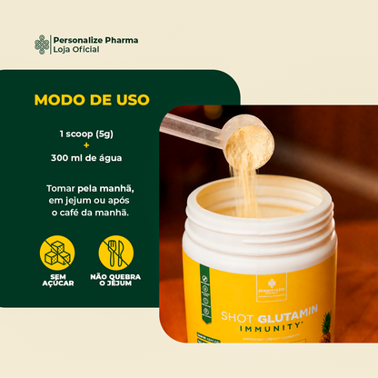 Combo 3 Shot Glutamin Immunity com NAC - 2 Unidades Sabor Abacaxi + 1 Unidade Sabor Tangerina - 150g por pote