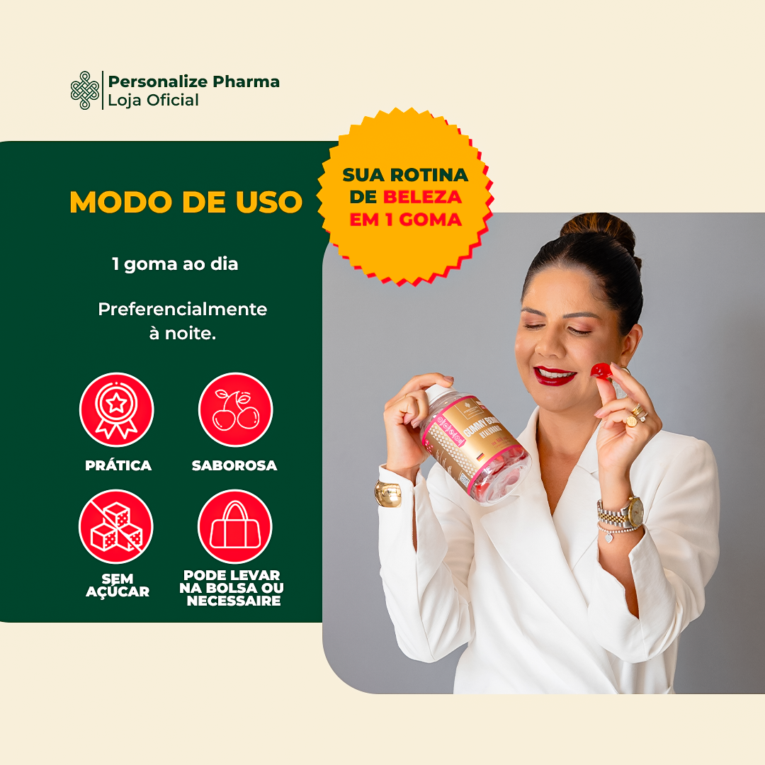 GUMMY BOMB HYALURONIC - 30 gomas -com 120mg de Ácido Hialurônico + 2,5g de Colágeno Verisol ® por goma + 100mg silício orgânico + Minerais + vitaminas