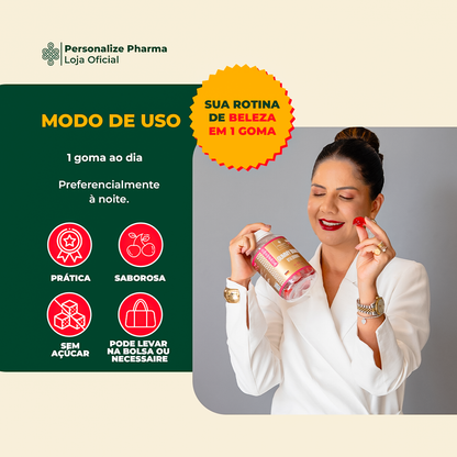 GUMMY BOMB HYALURONIC - 30 gomas -com 120mg de Ácido Hialurônico + 2,5g de Colágeno Verisol ® por goma + 100mg silício orgânico + Minerais + vitaminas