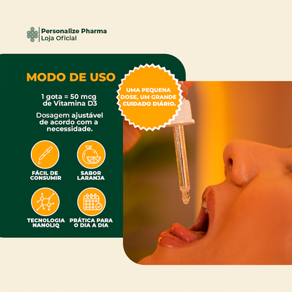 VITAMINA D3K2 NANOLIQ - Sua dose de imunidade – 15 ml – sabor laranja