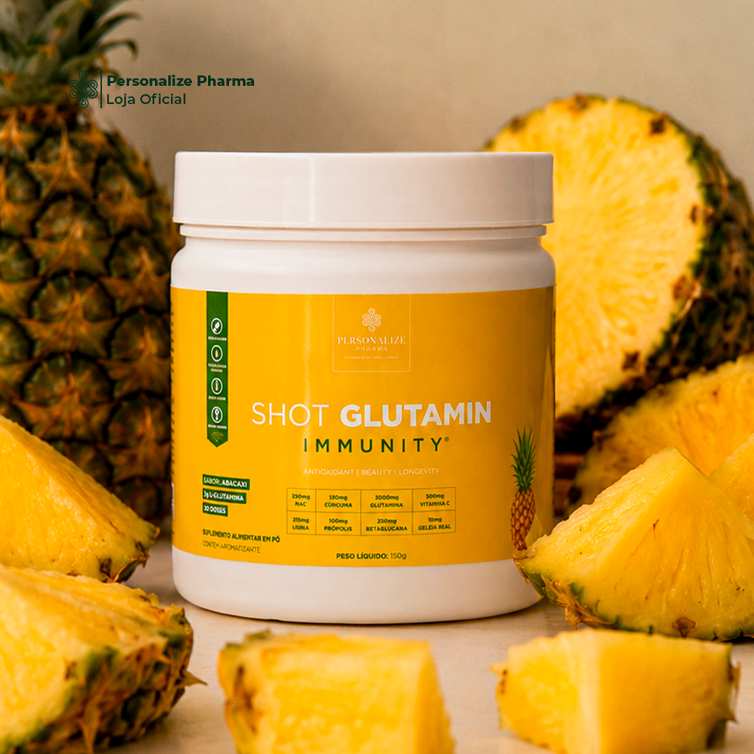 Combo 3 Shot Glutamin Immunity com NAC - 3 Unidades Sabor Abacaxi- 150g por pote