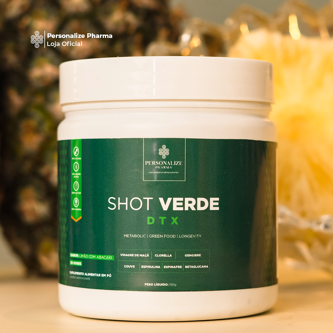 Shot Verde Detox - Sabor Limão com Abacaxi - Seu Detox mais inteligente - Rende 30 dias