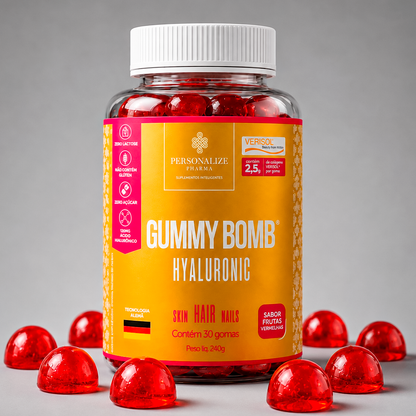 GUMMY BOMB HYALURONIC - 30 gomas -com 120mg de Ácido Hialurônico + 2,5g de Colágeno Verisol ® por goma + 100mg silício orgânico + Minerais + vitaminas