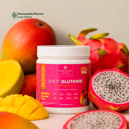 Combo 3 Shot Glutamin Immunity com NAC – 2 Unidades Manga com Pitaya + 1 Unidade Sabor Morango – 150g por pote