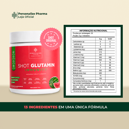 Combo 3 Shot Glutamin Immunity - 2 Unidades Sabor Melancia + 1 Unidade Sabor Limão - 150g por pote