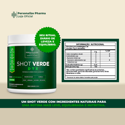 Shot Verde Detox - Sabor Limão com Abacaxi - Seu Detox mais inteligente - Rende 30 dias