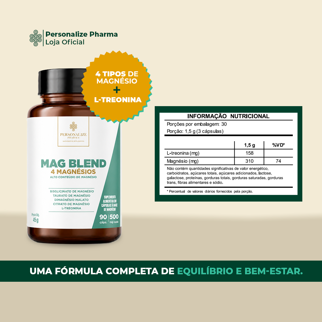 MAG BLEND – Blend de 4 MAGNÉSIOS – 90 cápsulas