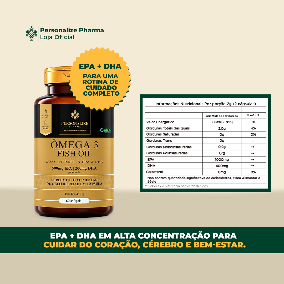 Combo Ômega 3 - 3 unidades- EPA 500mg / DHA 200mg por cápsula - 60 cápsulas
