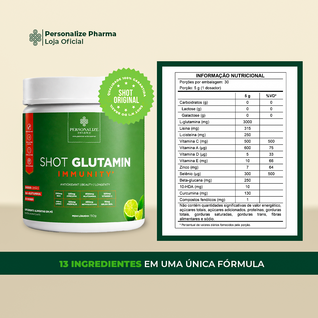 Dupla Inteligente - Shot Verde Detox + Shot Glutamin Immunity (Sabor Limão) - Rende 30 dias