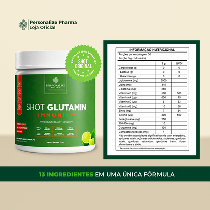 Dupla Inteligente - Shot Verde Detox + Shot Glutamin Immunity (Sabor Limão) - Rende 30 dias