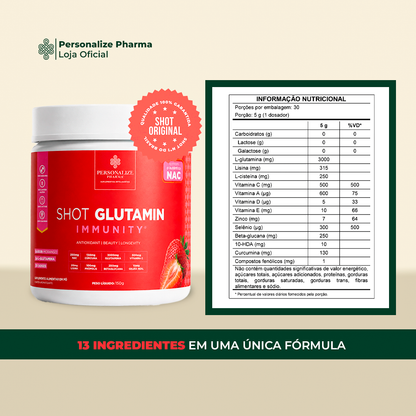 Combo 3 Shot Glutamin Immunity com NAC – 3 Unidades Sabor Morango – 150g por pote