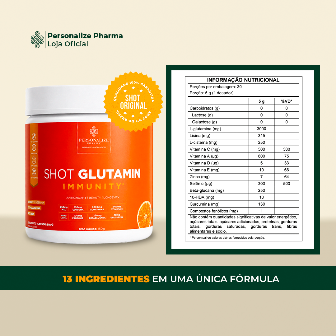 Combo 3 Shot Glutamin Immunity com NAC - 3 Unidades Sabor Tangerina - 150g por pote