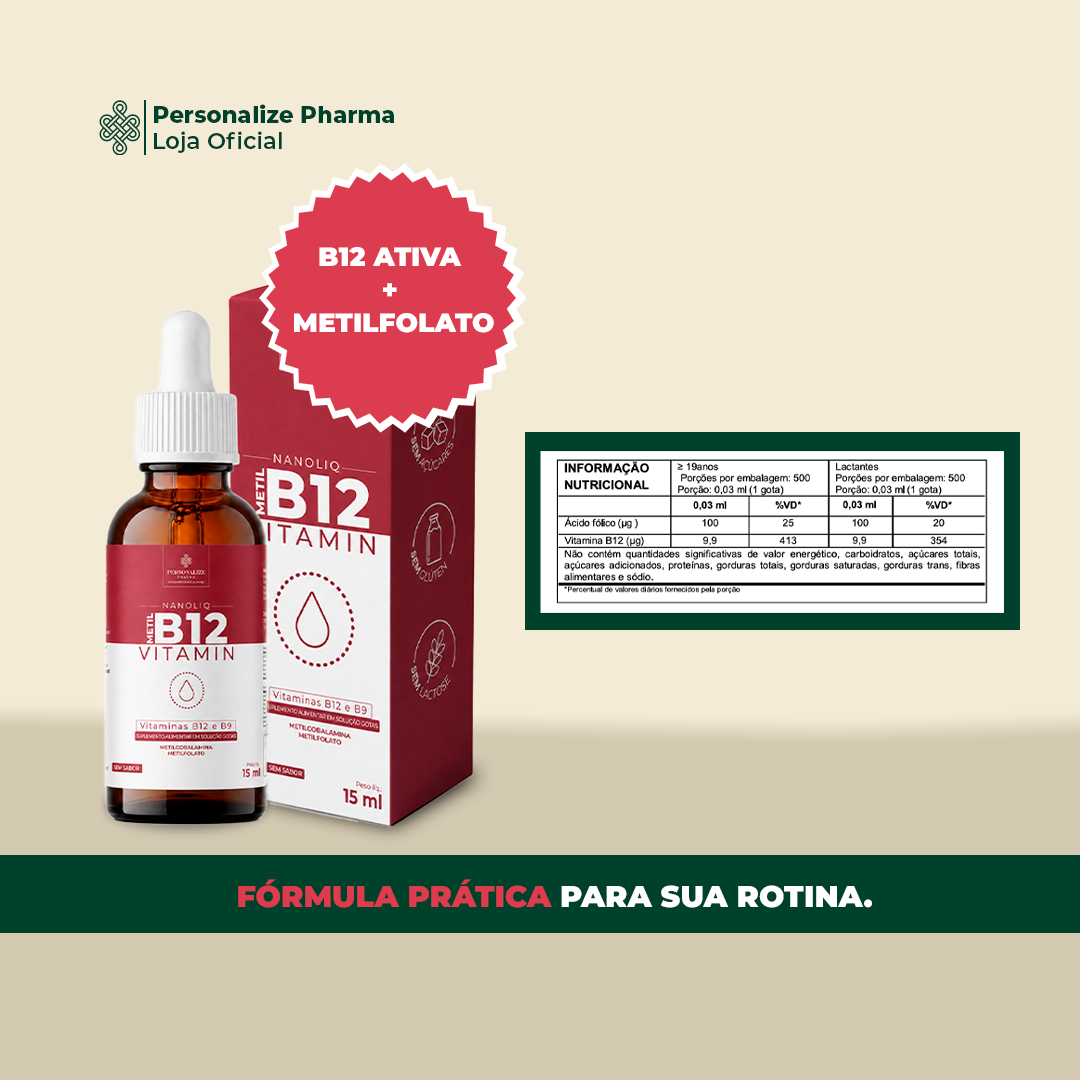 VITAMINA B12 NANOLIQ - Sua dose de bem-estar – 15 ml – sem sabor