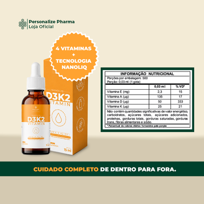 VITAMINA D3K2 NANOLIQ - Sua dose de imunidade – 15 ml – sabor laranja