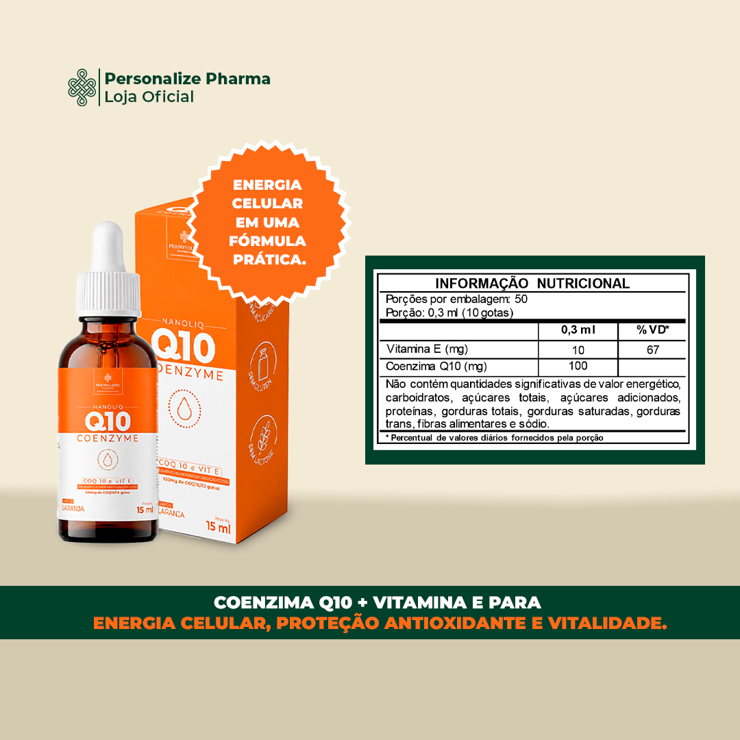 COENZIMA Q10 NANOLIQ - Sua dose de vitalidade – 15 ml – sabor laranja