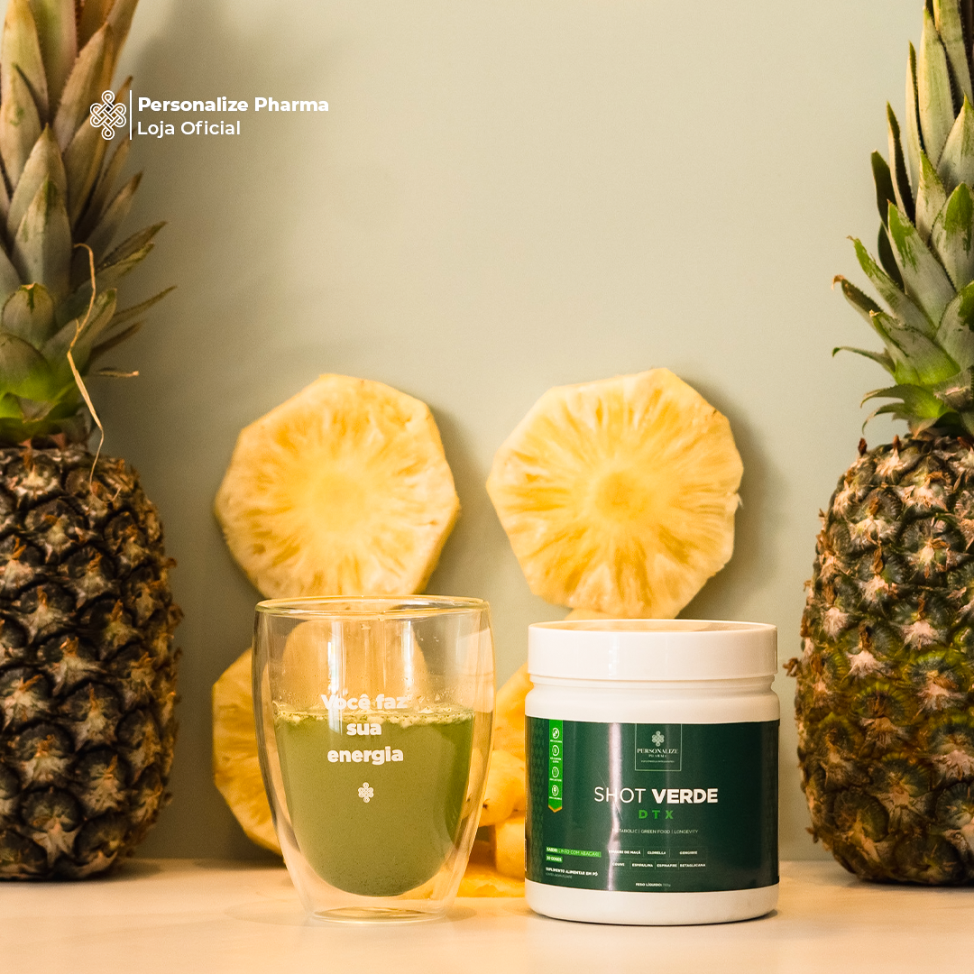 Shot Verde Detox - Sabor Limão com Abacaxi - Seu Detox mais inteligente - Rende 30 dias