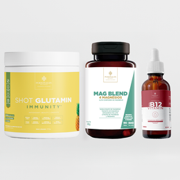 Trio que transforma - Shot Glutamin Immunity (Sabor Abacaxi), Vitamina B12, Mag blend