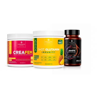 Trio Fit Completo - Creafem + Shot Glutamin Immunity (Sabor Abacaxi) + AMPK