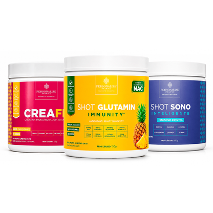 Combo Rotina Completa - Shot Glutamin Immunity (sabor abacaxi) + Creafem + Shot Sono Inteligente - Magnésio Inositol
