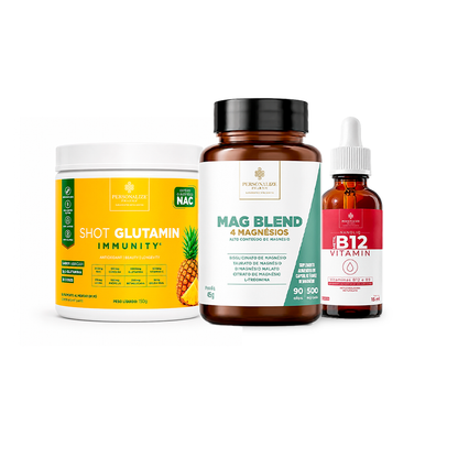 Trio que transforma - Shot Glutamin Immunity (Sabor Abacaxi), Vitamina B12, Mag blend (Cópia)