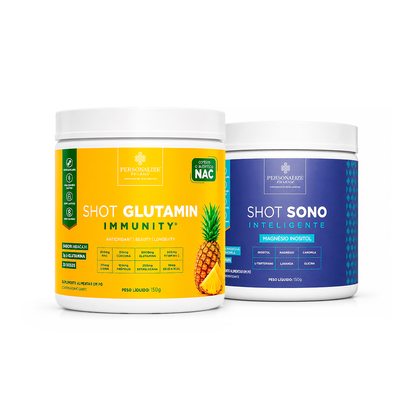Combo Dia e Noite - Shot Glutamin Immunity (sabor Abacaxi) + Shot Sono Inteligente - 150g por pote