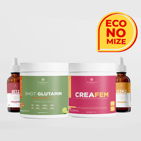 Combo Bariátrica - Shot Glutamin Immunity (sabor Limão) + Creafem + Vitamina B12 + Vitamina D3K2