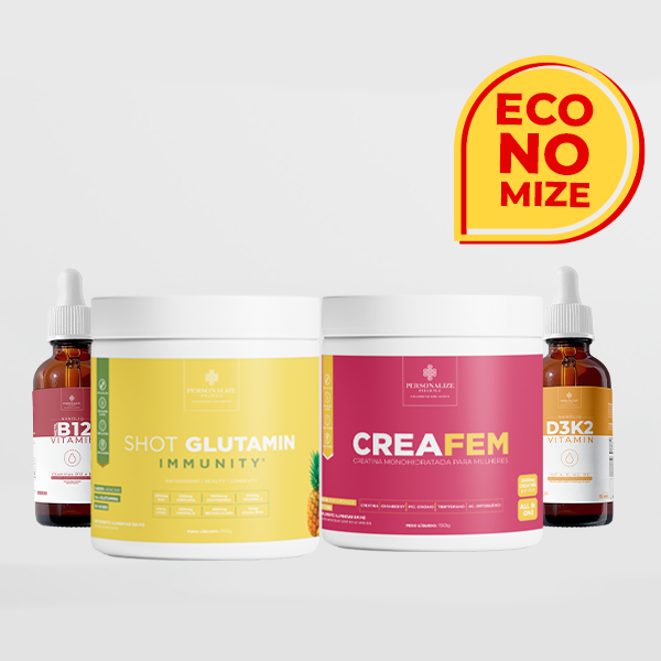 Combo Bariátrica - Shot Glutamin Immunity (sabor Abacaxi) + Creafem + Vitamina B12 + Vitamina D3K2