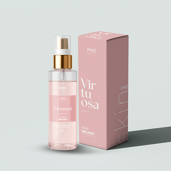 Combo Virtuosa - Body Splash Virtuosa -  Redberry + Meutom Peach Virtuosa - Batom líquido, sombra e Blush