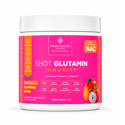 Shot Glutamin Immunity com NAC - Sabor Manga com Pitaya- Shot matinal completo e pronto - 150g