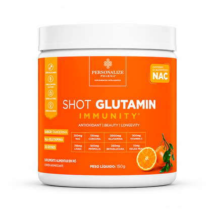 Shot Glutamin Immunity com NAC - Sabor Tangerina - Shot matinal completo e pronto -  150g (Oferta Secreta)
