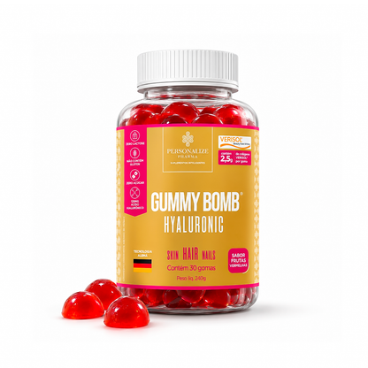 GUMMY BOMB HYALURONIC - 30 gomas -com 120mg de Ácido Hialurônico + 2,5g de Colágeno Verisol ® por goma + 100mg silício orgânico + Minerais + vitaminas