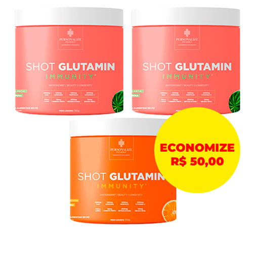 Combo 3 Shot Glutamin Immunity - 2 Unidades Sabor Melancia + 1 Unidade Sabor Tangerina - Rende 90 dias