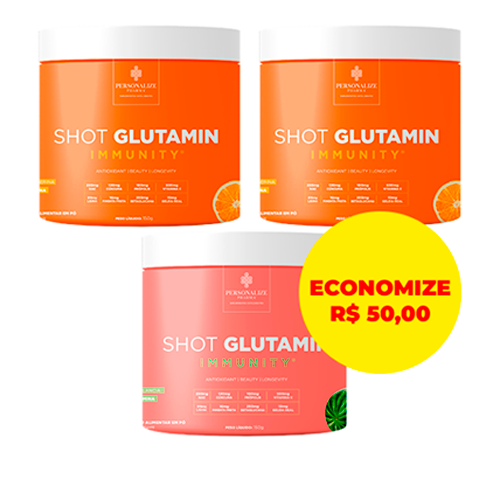 Combo 3 Shot Glutamin Immunity com NAC - 1 Unidade Sabor Melancia + 2 Unidades Sabor Tangerina - Rende 90 dias