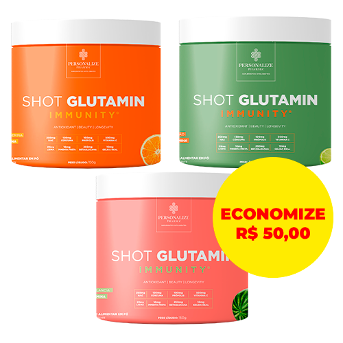 Combo 3 Shot Glutamin Immunity com NAC - 1 Unidade Sabor Limão + 1 Unidades Sabor Tangerina + 1 Unidade Sabor Melancia- Rende 90 dias