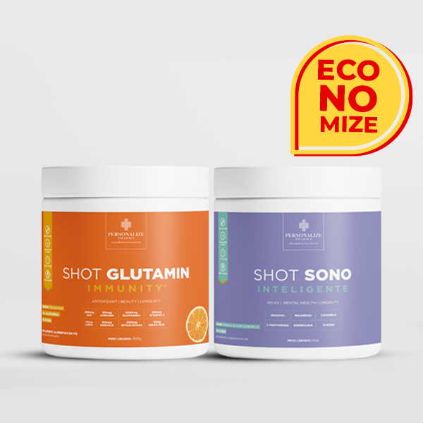 Combo Dia e Noite - Shot Glutamin Immunity (sabor Tangerina) + Shot Sono Inteligente - 150g por pote