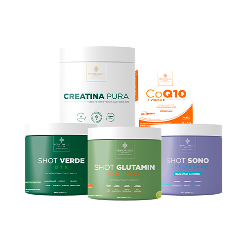 Kit Menopausa Precoce - Shot Glutamin Immunity (Sabor Limão), Shot Sono Inteligente, Shot Verde Detox,  Creatina, Coenzima Q10